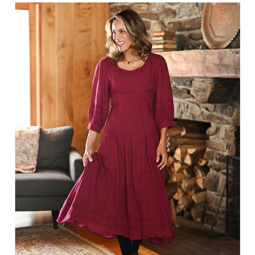 April Cornell Deep Berry Red Midi Dress